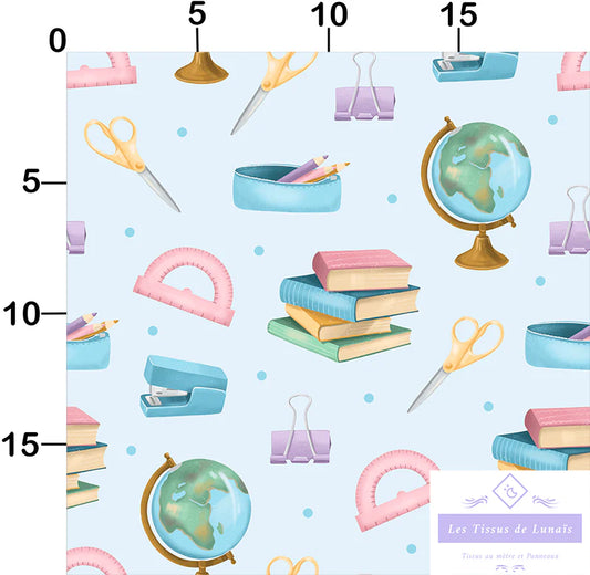 Tissu 486 école, scolaire, maîtresse, maître, ATSEM, au mètre - Disponible en 9 matières - Vendu par multiple de 50 cm