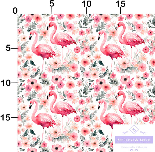 Tissu au mètre 49 flamant rose - Disponible en 9 matières - Vendu par multiple de 50 cm