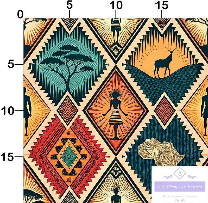 Tissu 490 au mètre ethnique – Motif africain – Style wax
🌅 Paysage savane – Arbres acacias – Silhouettes d’animaux - Disponible en 9 matières - Vendu par multiple de 50 cm