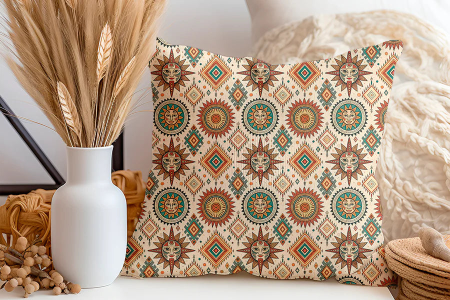 Tissu 494 au mètre soleil aztèque – Motif ethnique et tribal – Style bohème & mystique
🎨 Couleurs chaudes – Tons ocre, rouge, vert, beige – Effet vintage - Disponible en 9 matières - Vendu par multiple de 50 cm