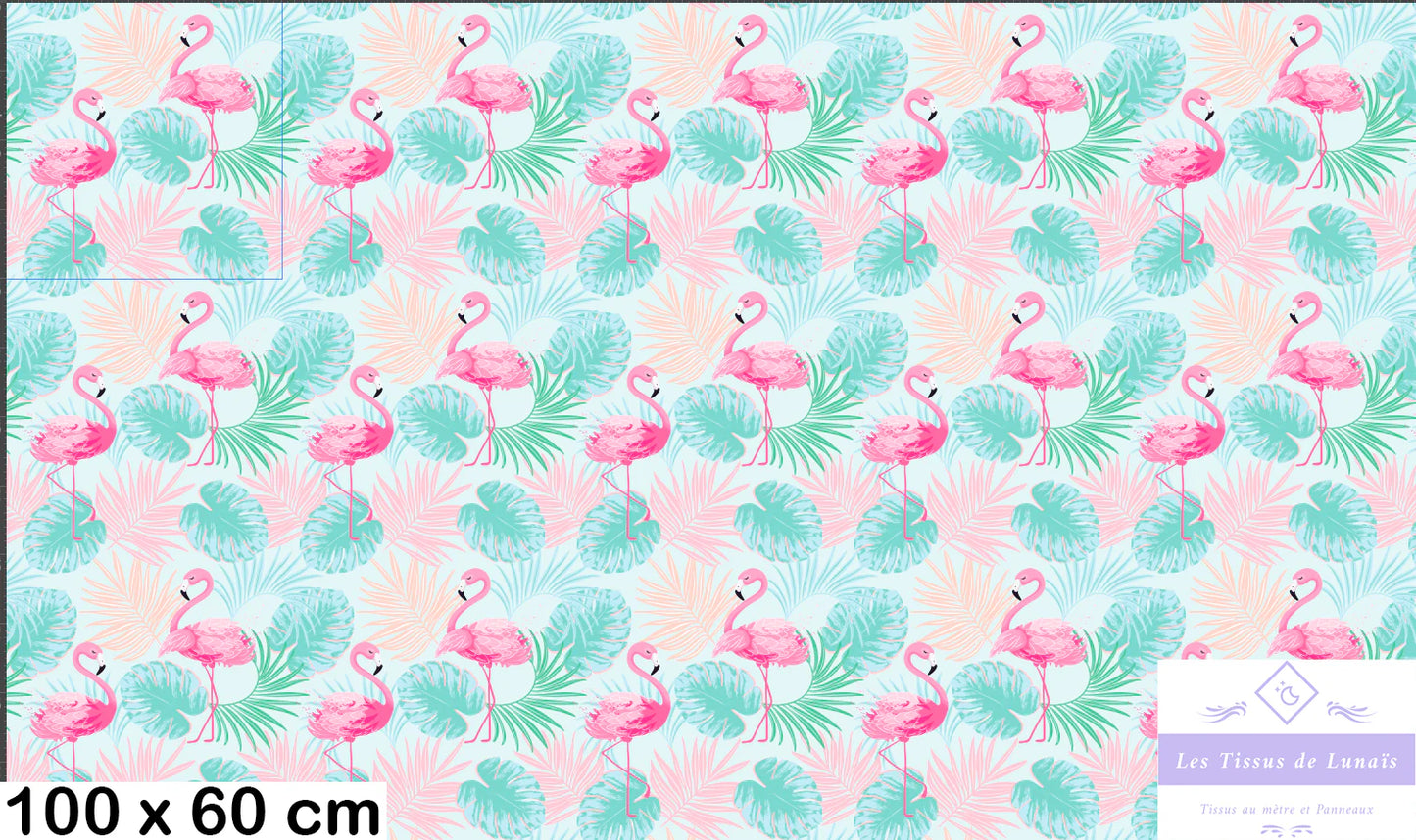 Tissu au mètre 50 flamant rose - Disponible en 9 matières - Vendu par multiple de 50 cm