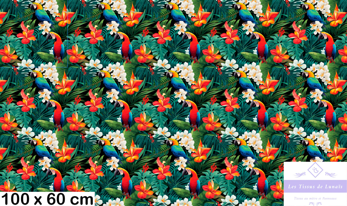 Tissu au mètre 51 oiseaux tropicaux - Disponible en 9 matières - Vendu par multiple de 50 cm