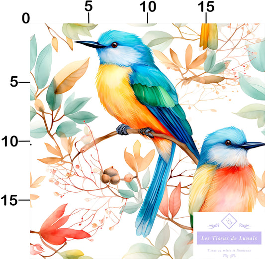 Tissu au mètre 54 oiseaux - Disponible en 9 matières - Vendu par multiple de 50 cm