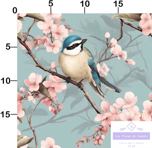 Tissu au mètre 55 oiseaux - Disponible en 9 matières - Vendu par multiple de 50 cm
