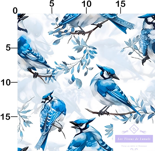 Tissu au mètre 56 oiseaux - Disponible en 9 matières - Vendu par multiple de 50 cm