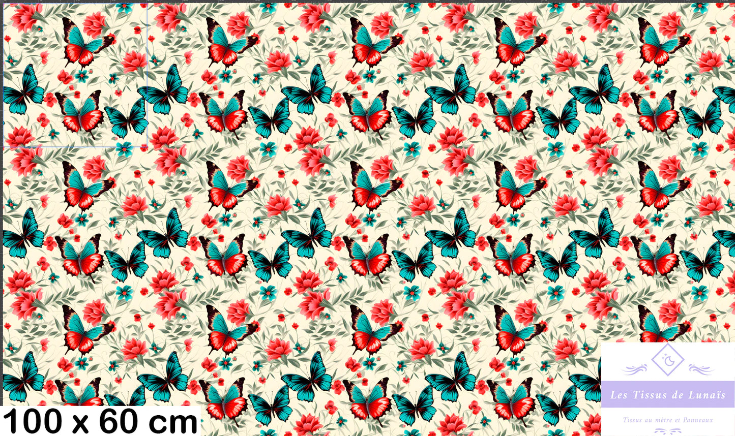 Tissu au mètre 57 papillons - Disponible en 9 matières - Vendu par multiple de 50 cm