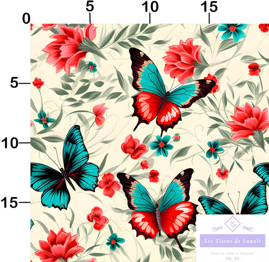 Tissu au mètre 57 papillons - Disponible en 9 matières - Vendu par multiple de 50 cm