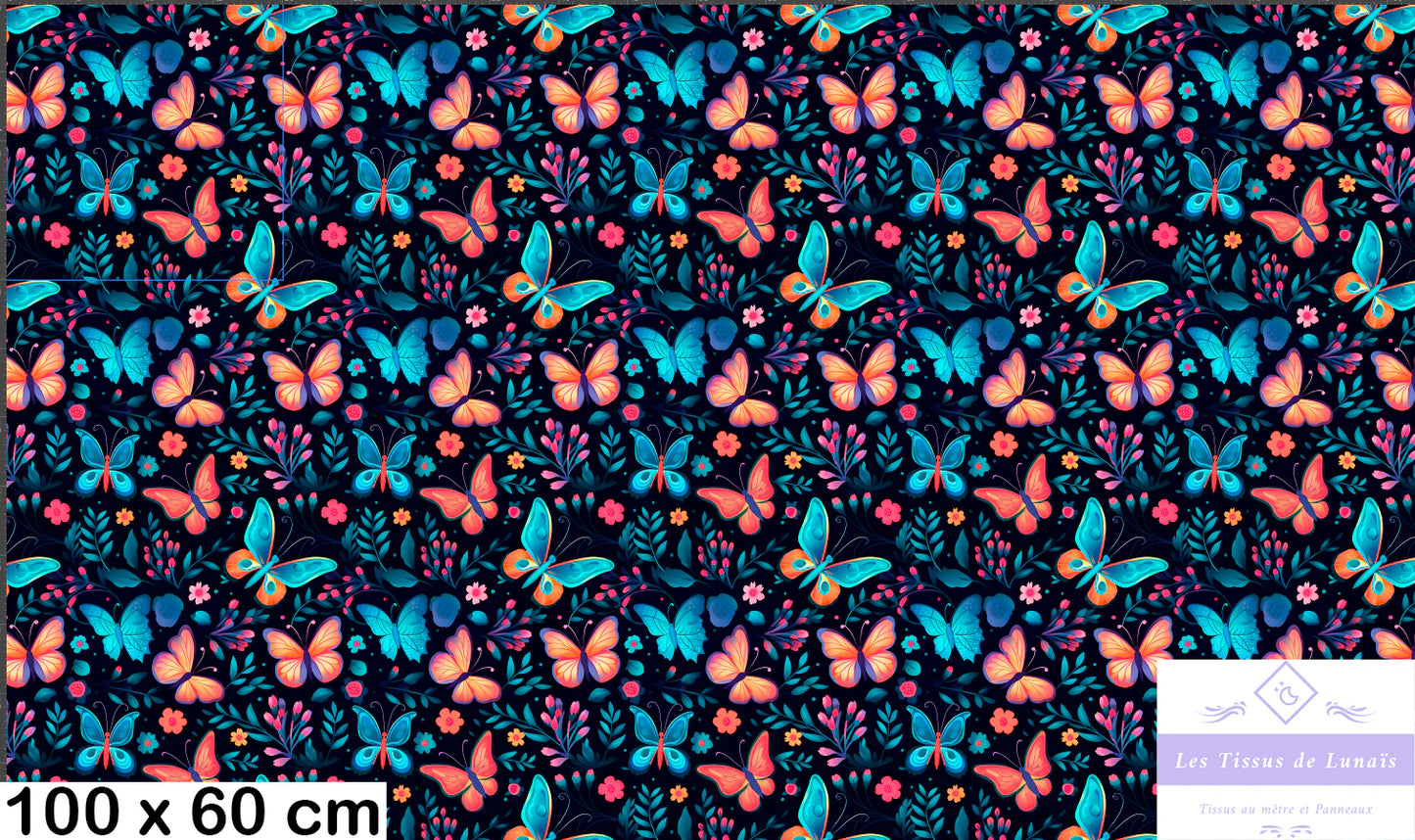 Tissu au mètre 58 papillons - Disponible en 9 matières - Vendu par multiple de 50 cm