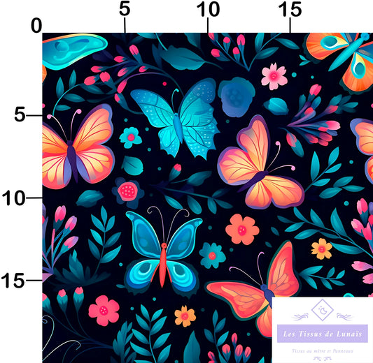 Tissu au mètre 58 papillons - Disponible en 9 matières - Vendu par multiple de 50 cm
