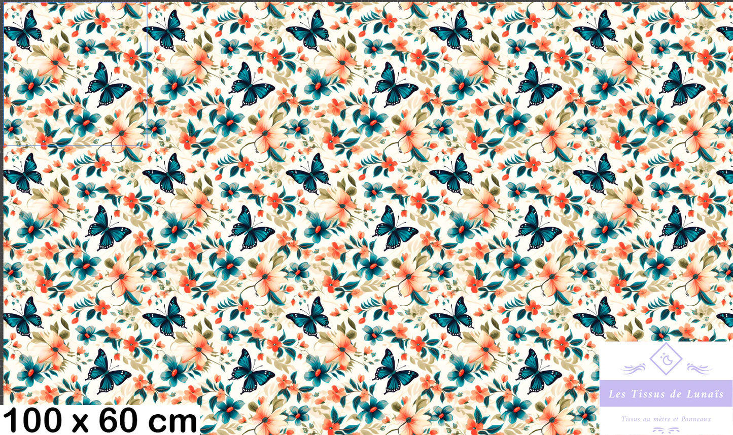 Tissu au mètre 59 papillons - Disponible en 9 matières - Vendu par multiple de 50 cm
