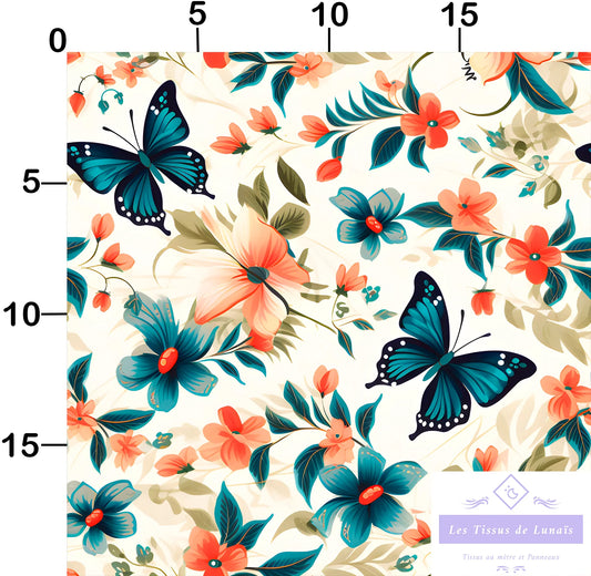 Tissu au mètre 59 papillons - Disponible en 9 matières - Vendu par multiple de 50 cm