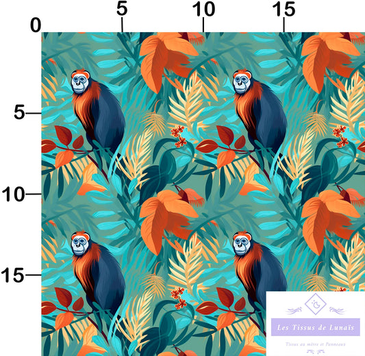 Tissu au mètre 60 singes - Disponible en 9 matières - Vendu par multiple de 50 cm