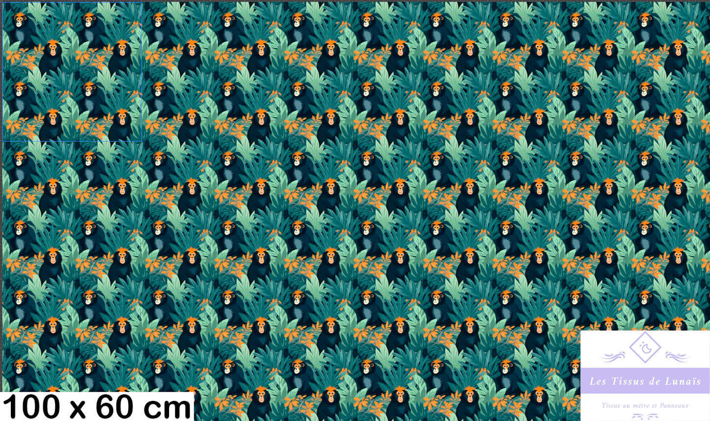 Tissu au mètre 61 singes - Disponible en 9 matières - Vendu par multiple de 50 cm