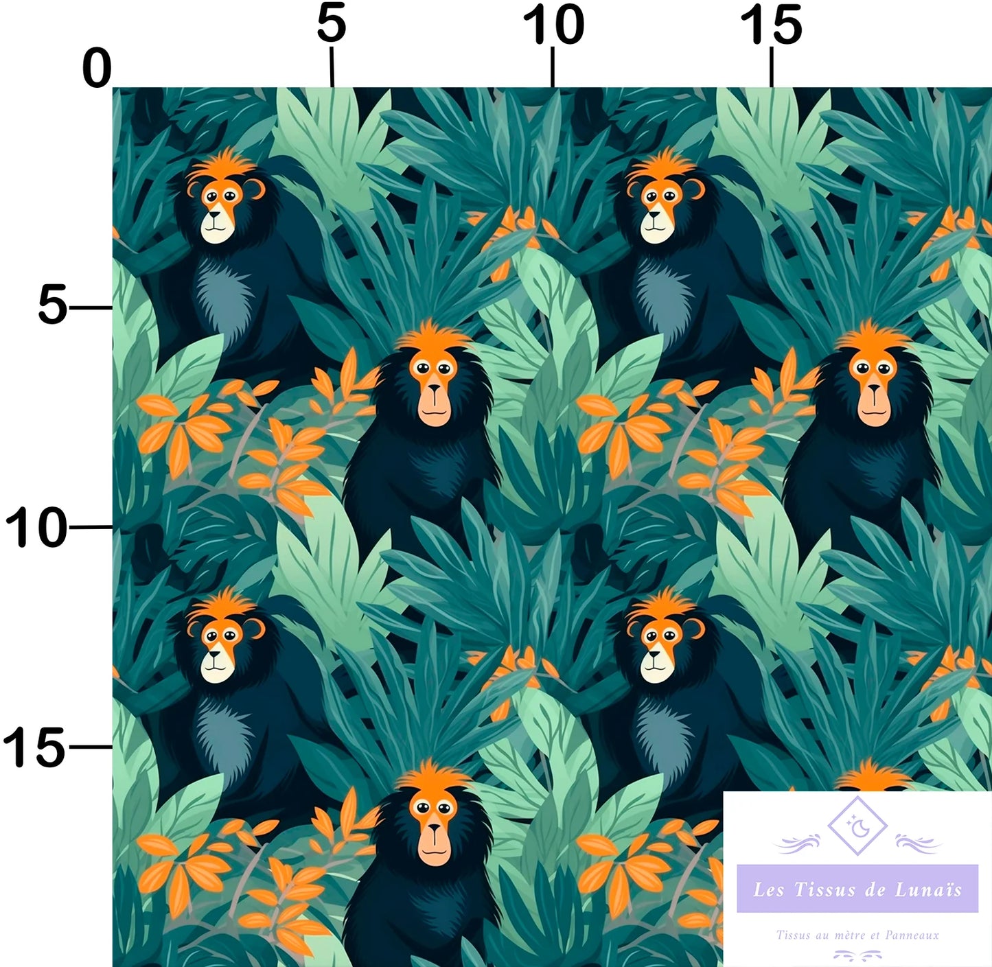 Tissu au mètre 61 singes - Disponible en 9 matières - Vendu par multiple de 50 cm
