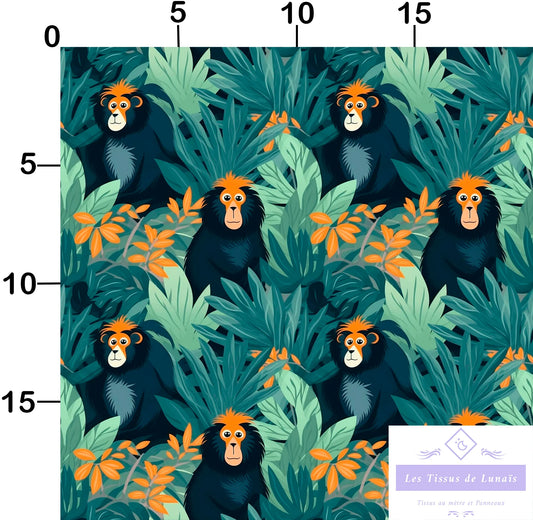Tissu au mètre 61 singes - Disponible en 9 matières - Vendu par multiple de 50 cm