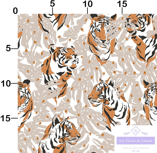 Tissu au mètre 63 tigres - Disponible en 9 matières - Vendu par multiple de 50 cm
