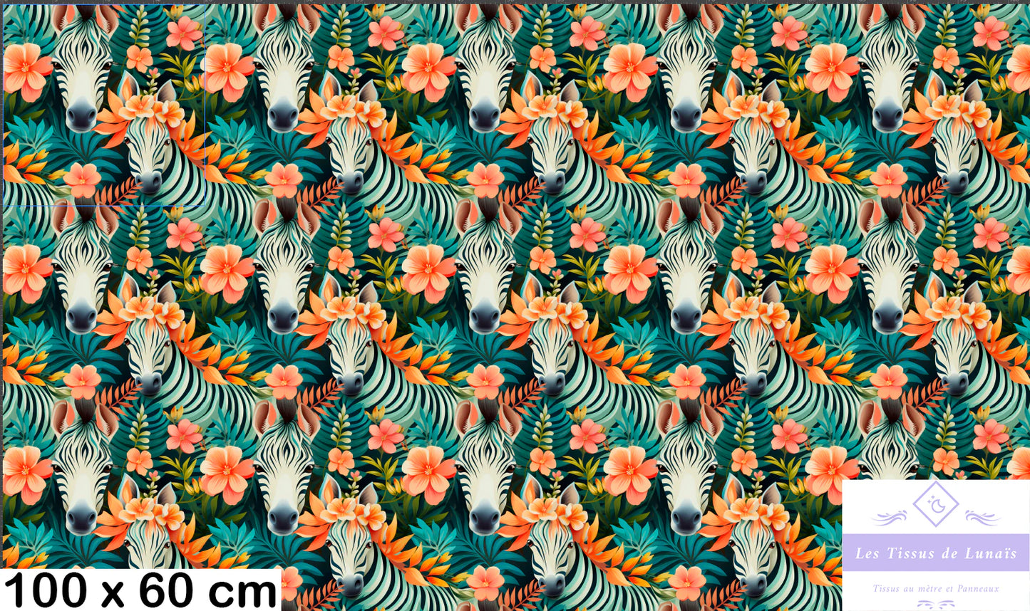 Tissu au mètre 64 zèbres - Disponible en 9 matières - Vendu par multiple de 50 cm