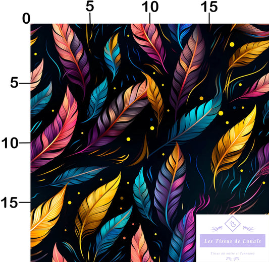 Tissu au mètre 74 plumes - Disponible en 9 matières - Vendu par multiple de 50 cm