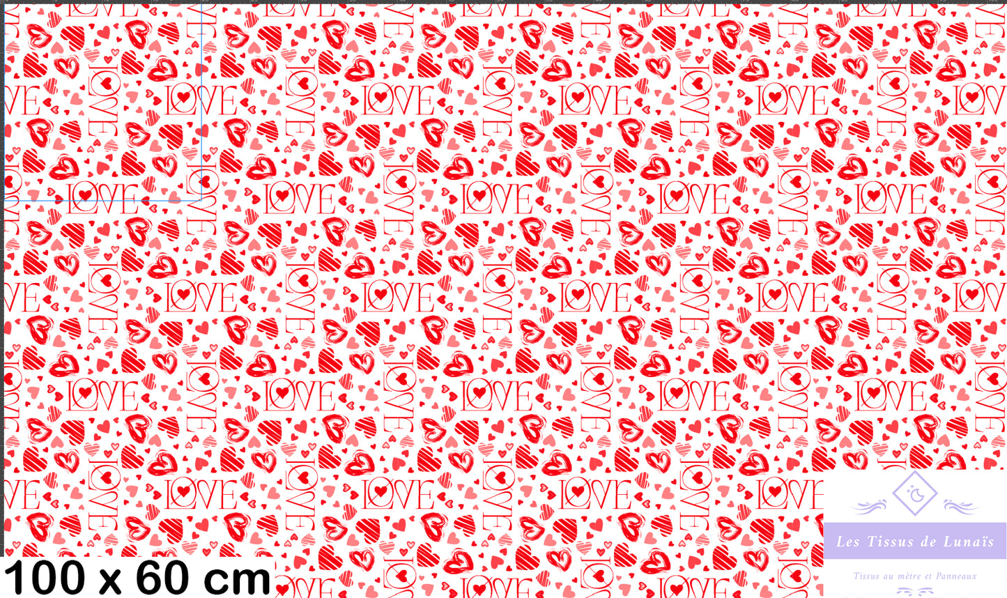 Tissu au mètre 78 love cœur mariage amour - Disponible en 9 matières - Vendu par multiple de 50 cm