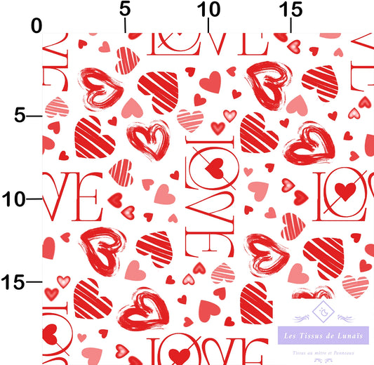 Tissu au mètre 78 love cœur mariage amour - Disponible en 9 matières - Vendu par multiple de 50 cm