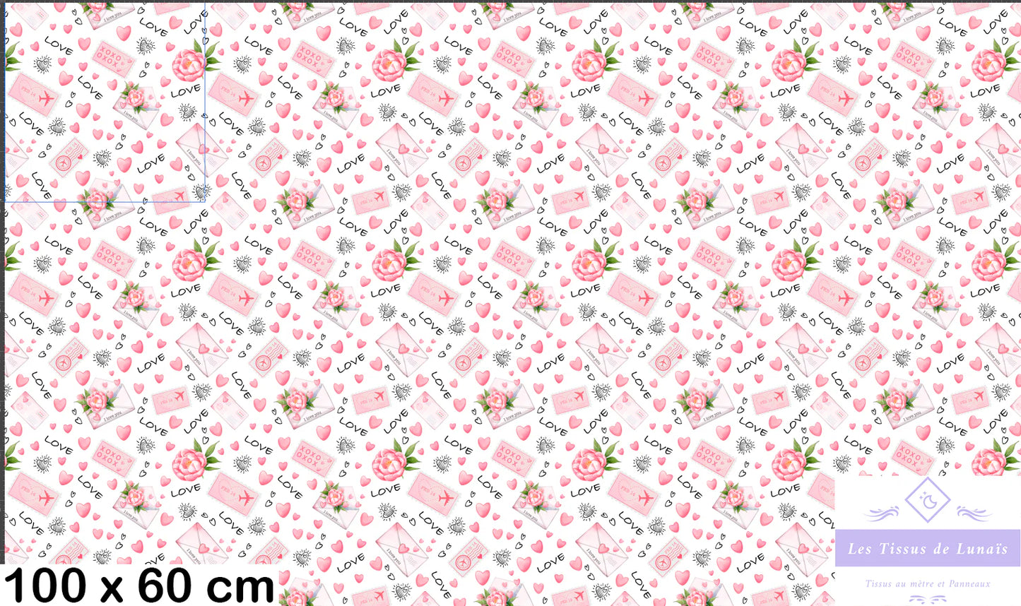 Tissu au mètre 79 love cœur mariage amour - Disponible en 9 matières - Vendu par multiple de 50 cm