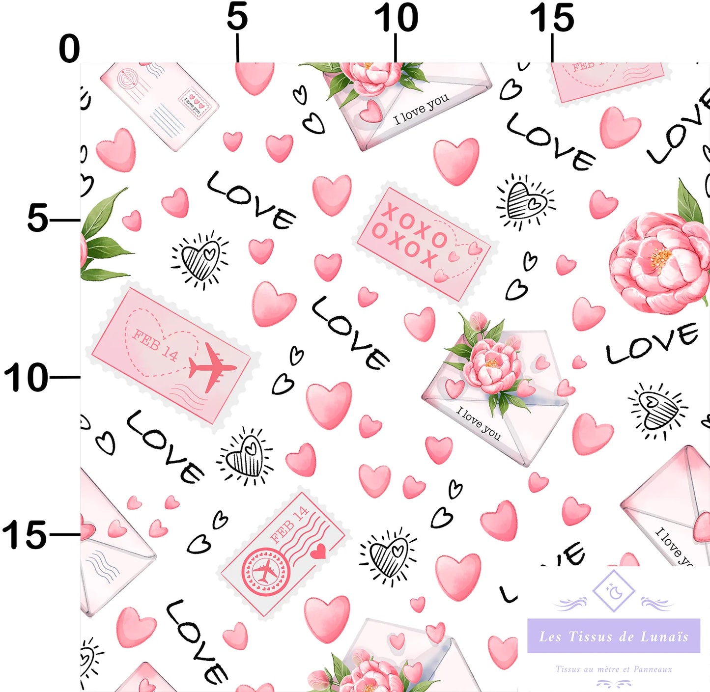 Tissu au mètre 79 love cœur mariage amour - Disponible en 9 matières - Vendu par multiple de 50 cm