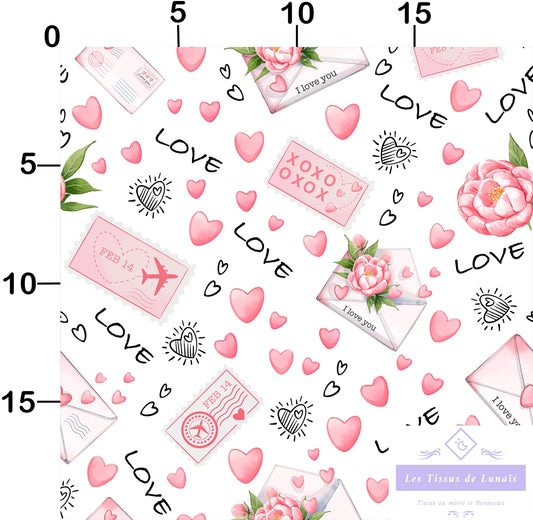 Tissu au mètre 79 love cœur mariage amour - Disponible en 9 matières - Vendu par multiple de 50 cm