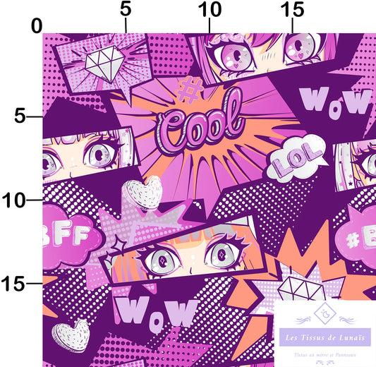 Tissu au mètre Mangas 9 - Disponible en 9 matières - Vendu par multiple de 50 cm